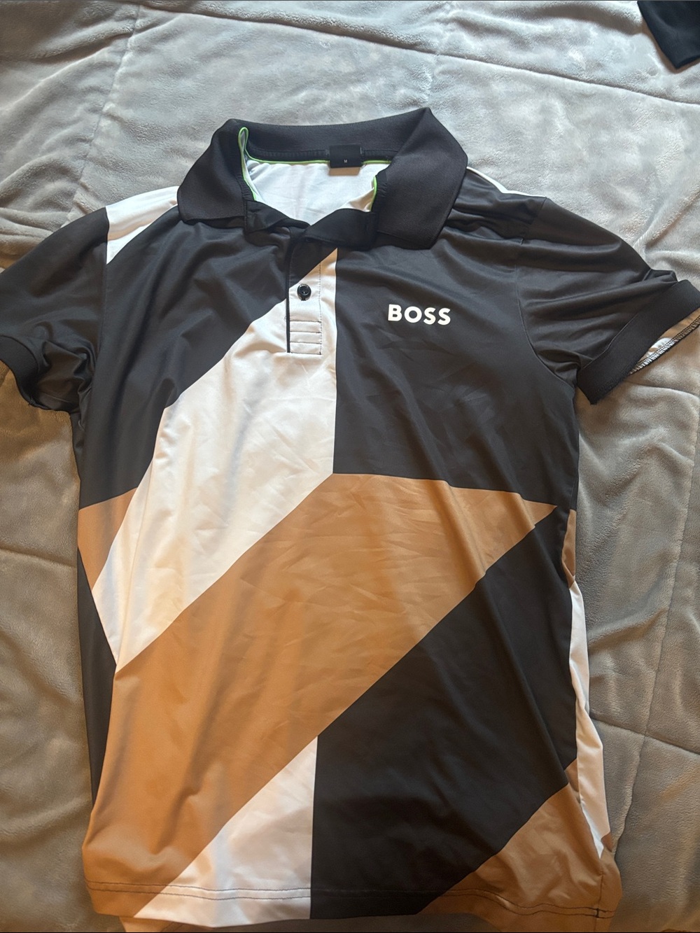 BOSS Black, White & Brown Geometric Polo